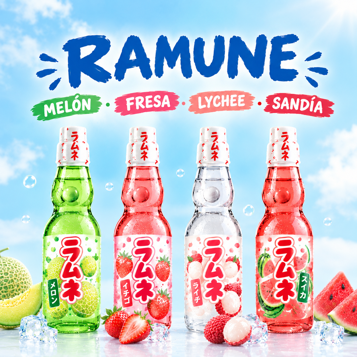 RAMUNE SANDÍA / MELÓN / FRESA / LYCHEE (+1€)
